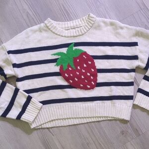 Freshman 1996 Striped Sweater with Strawberry Design Cropped Sweater